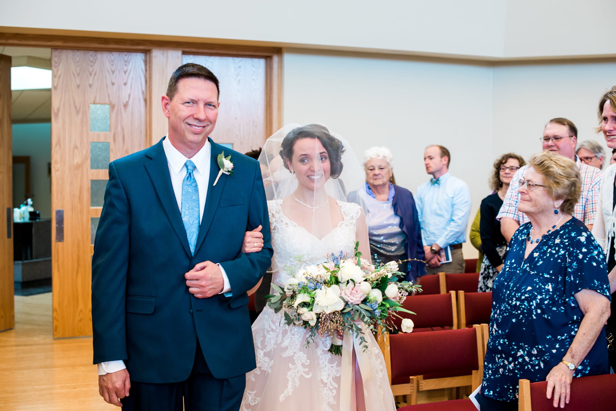 Walking down the aisle.